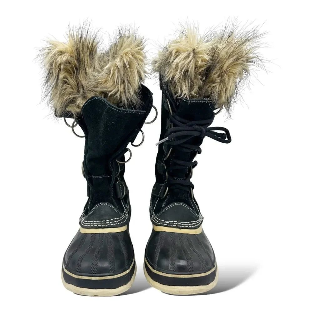SOREL Black Suede‎ JOAN OF ARTIC Faux Fur Trimmed Snow Boot Sz 8